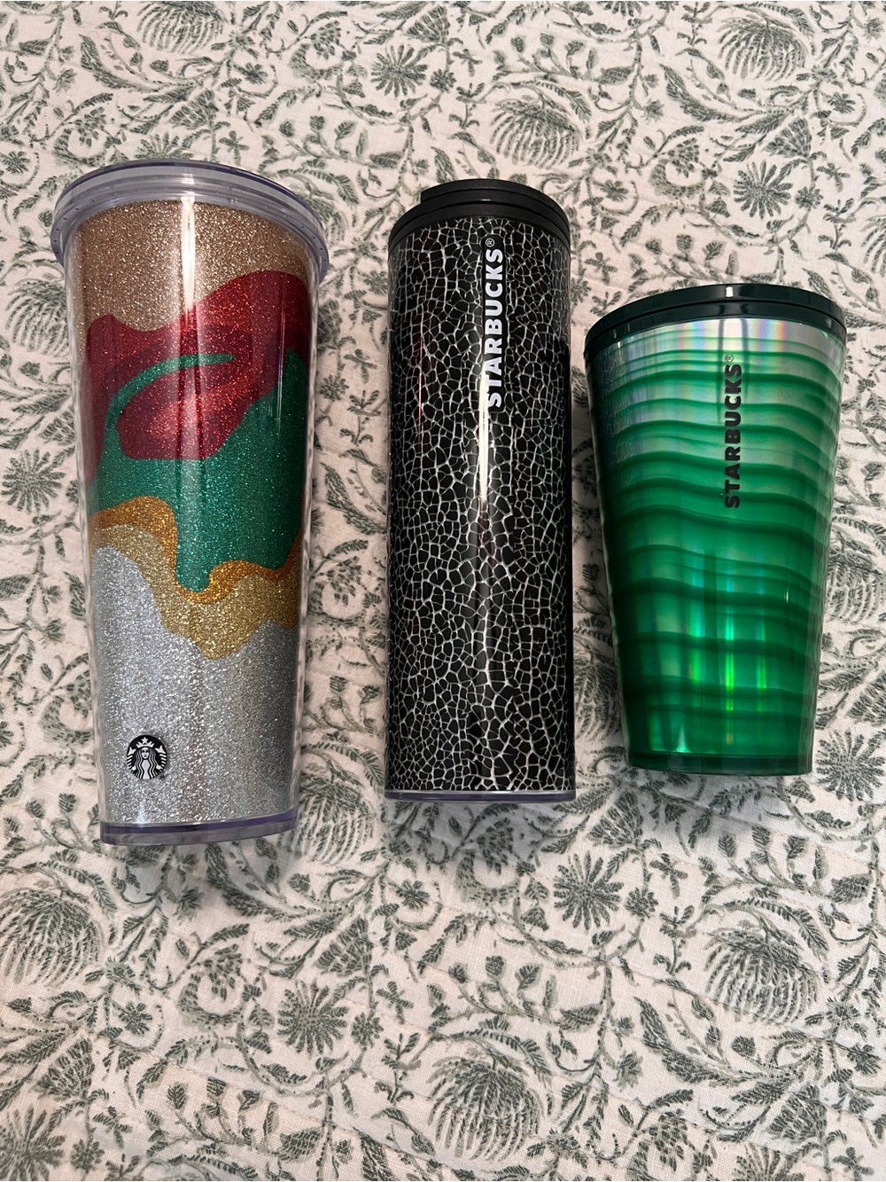 Starbucks Lot of 3 Holiday Glitter Halloween Glow Crackle Iridescent Green Wave